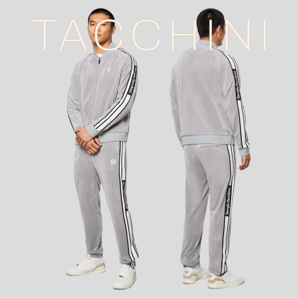 Men’s Sergio Tacchini Heather Grey | Black | White Velour Tracksuit Nwt